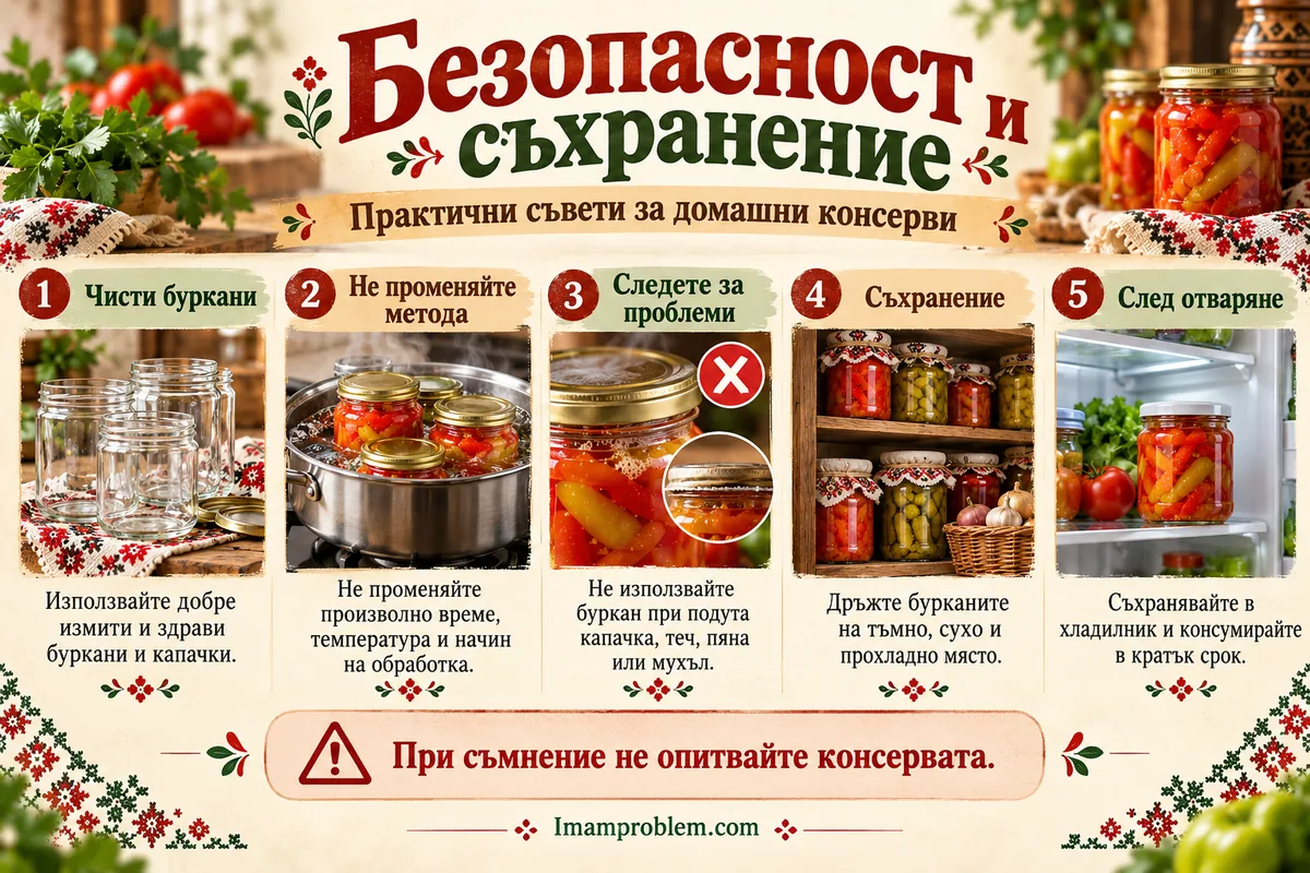 Безопасност и съхранение на домашни консерви – чисти буркани, правилен метод, признаци за проблем и съхранение
